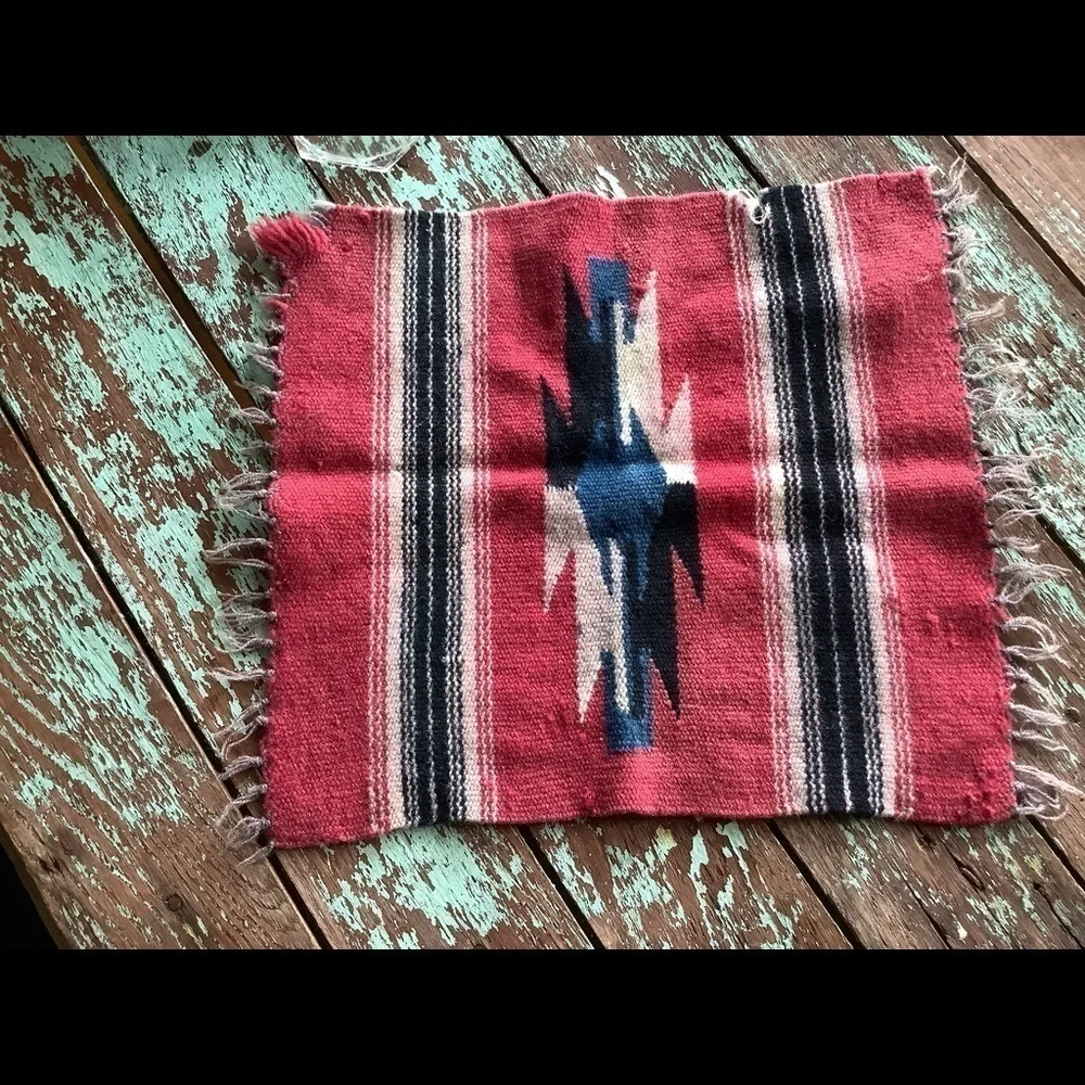 Vintage Fringed Aztec Southwest Bohemian Textile Small Rug Table Decor